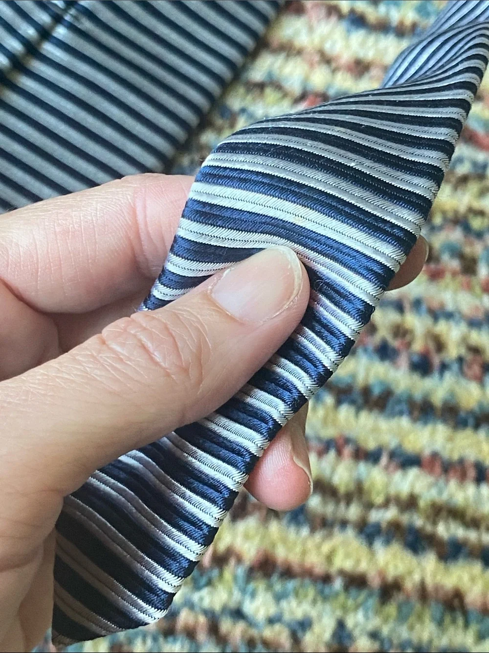 Lands' End Navy and White Striped Men’s Tie